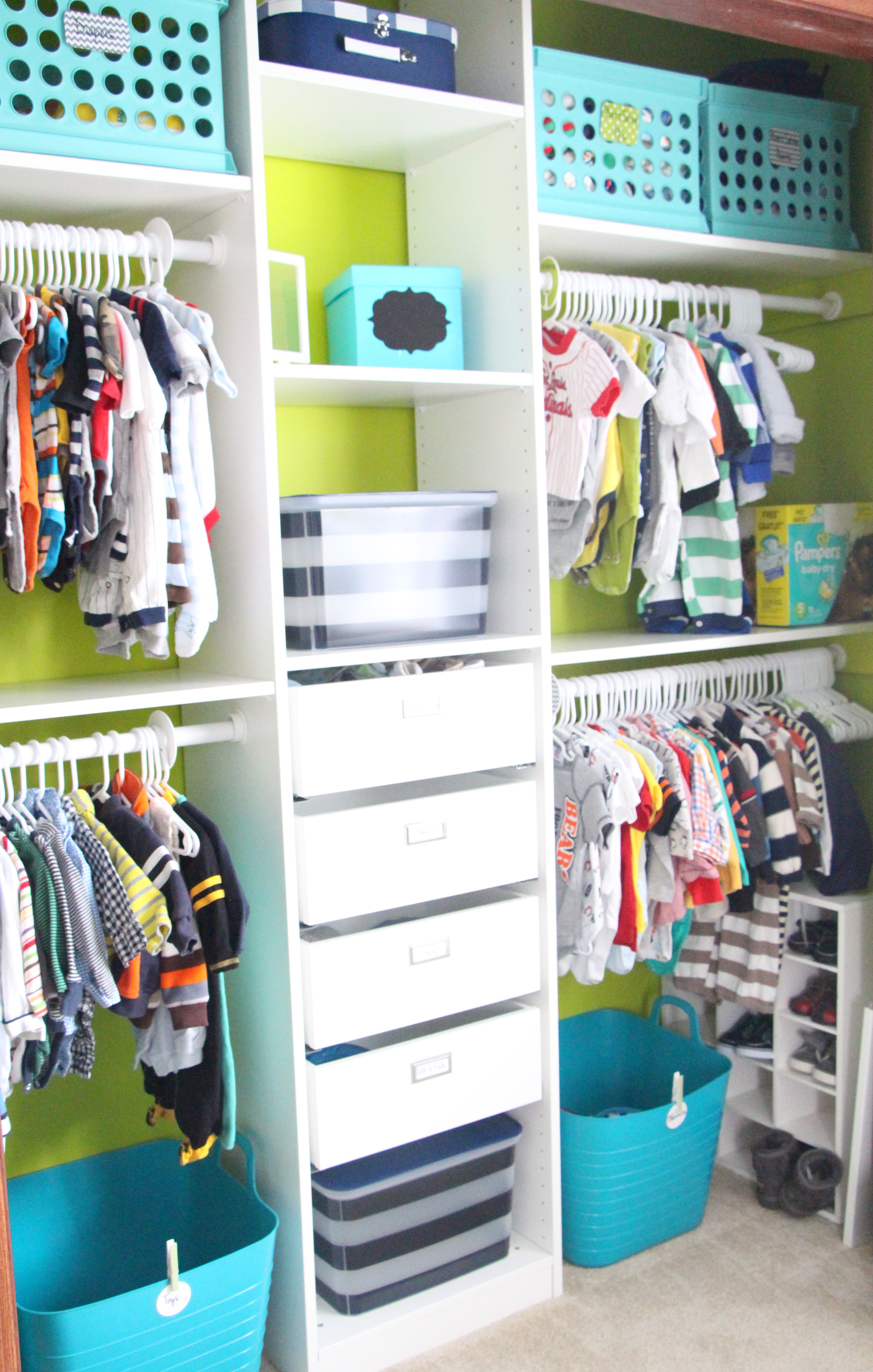 nursery closet design - lime green closet - IKEA pax system - DIY nursery closet