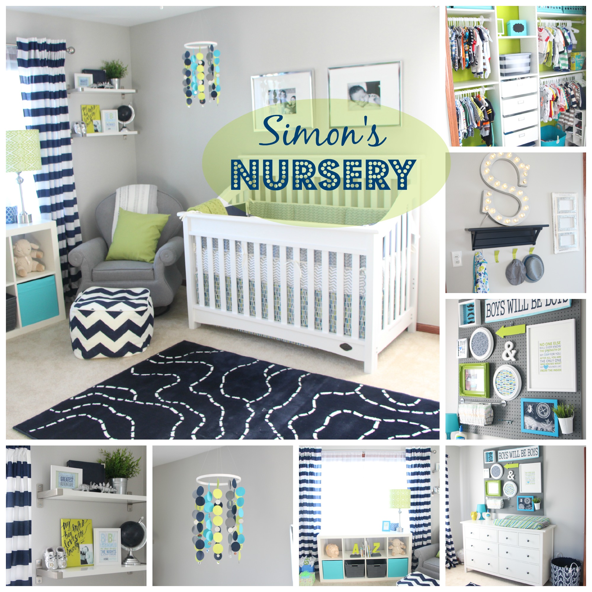 Simon's Nursery Reveal | DIY Nursery | DIY decorations | navy, green & gray - DIY nursery photos & details