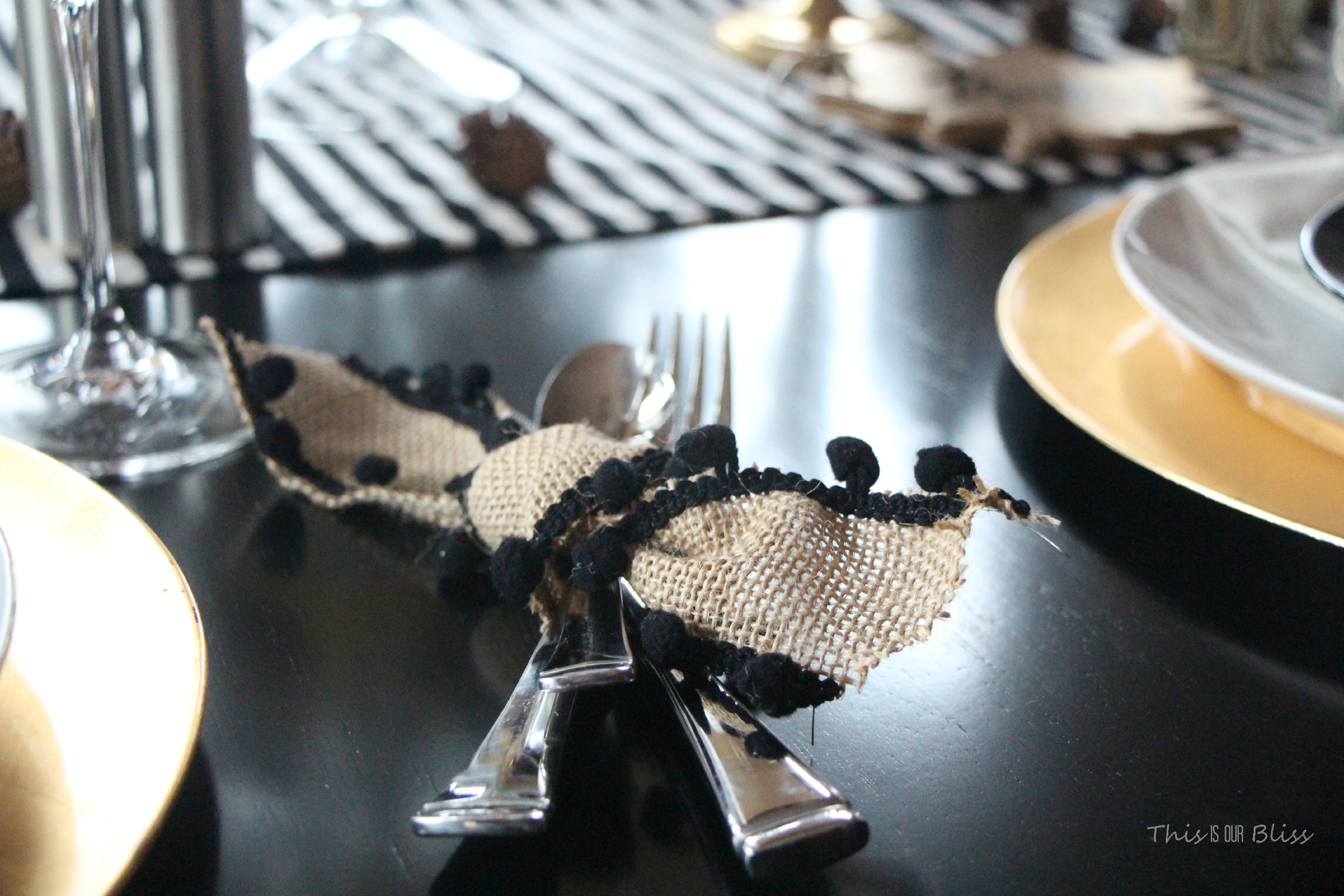 How to create a Modern & Elegant Thanksgiving Table-- black white & gold---natural touches -- This is our Bliss 10