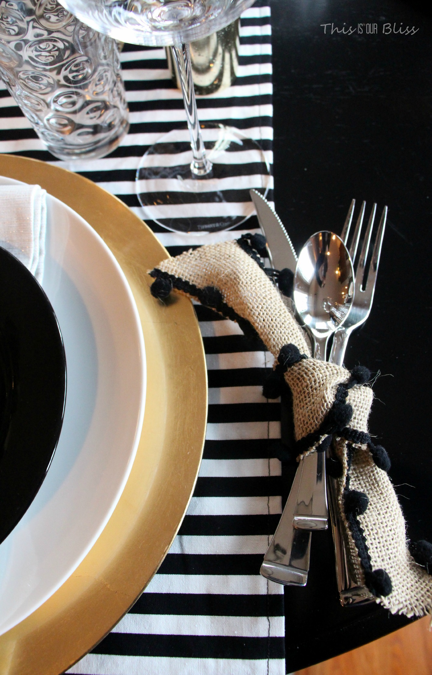 How to create a Modern & Elegant Thanksgiving Table-- black white & gold---natural touches -- This is our Bliss 5