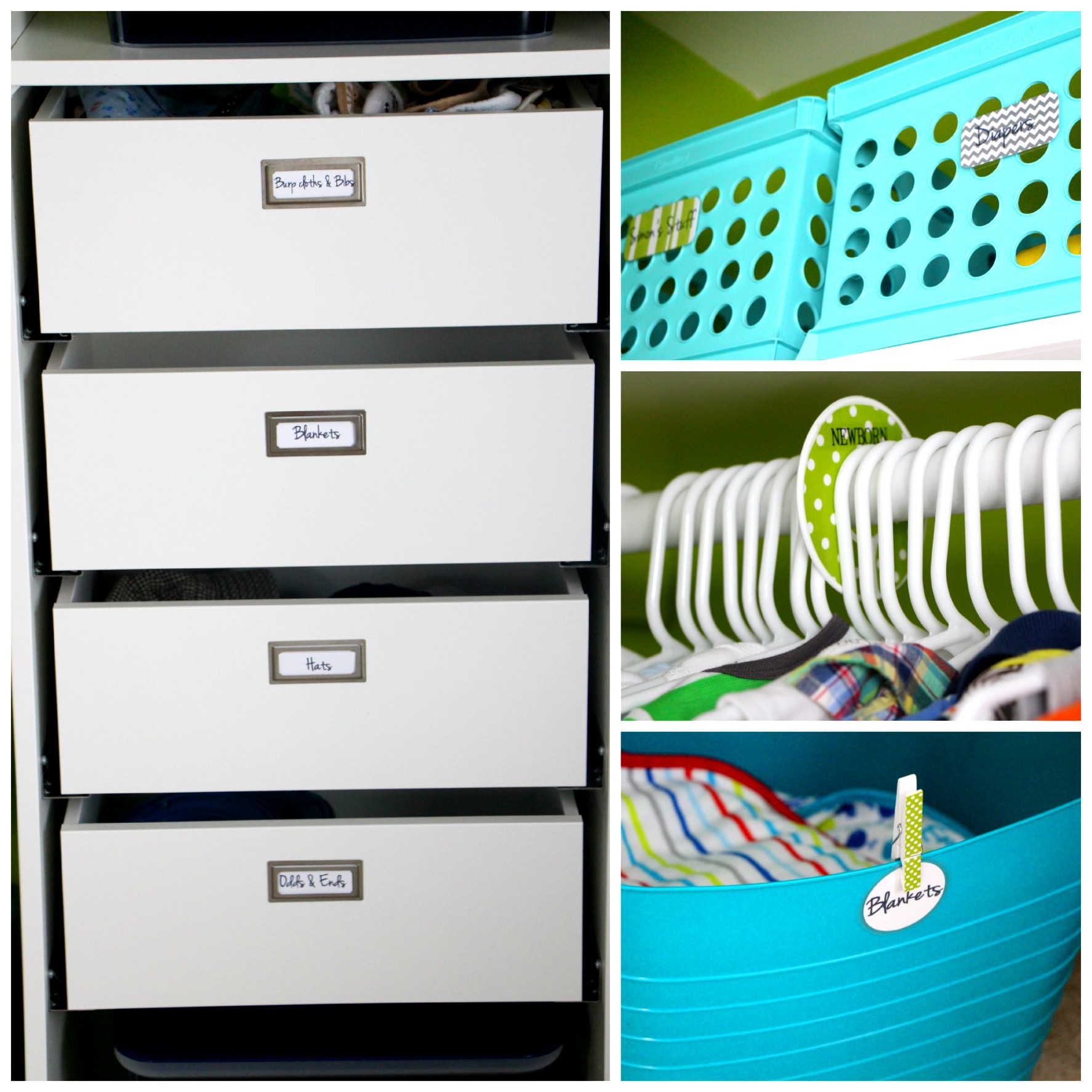 Nursery closet details- nursery organization with labels - DIY nursery closet