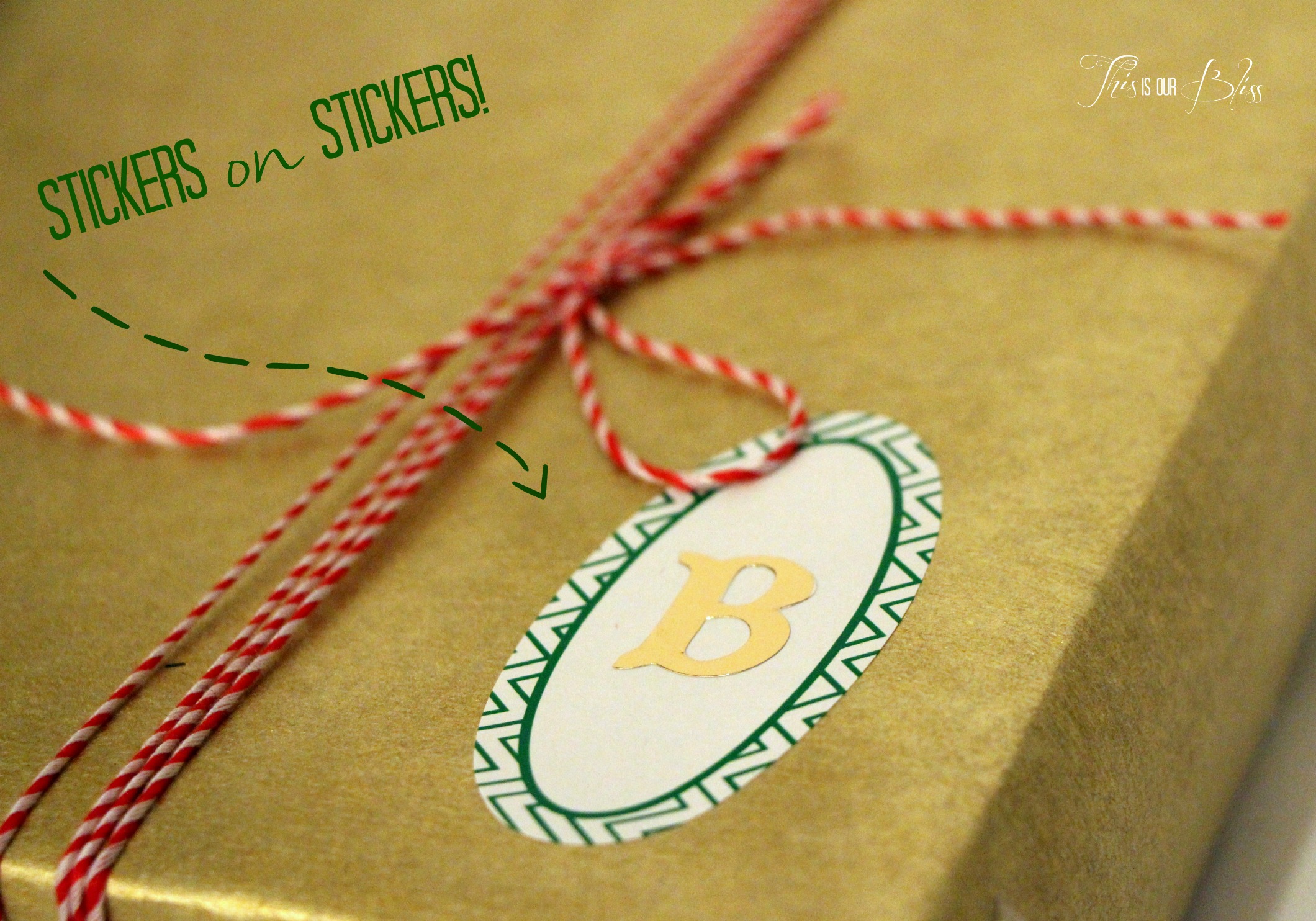 how to wrap pretty presents - sticker monogram embellishments - holiday wrapping ideas - stickers on stickers