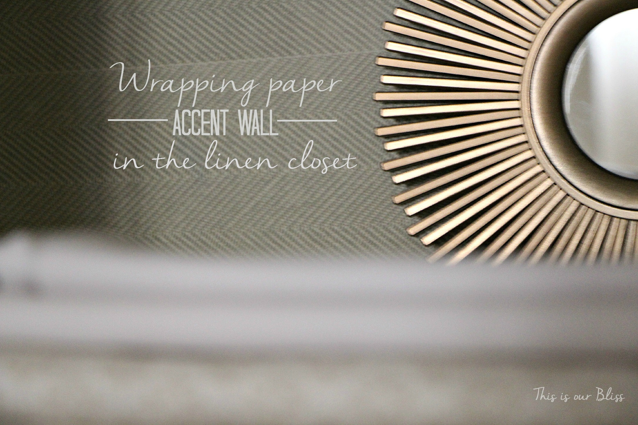 Linen closet makeover details - DIY wrapping paper accent wall - This is our Bliss