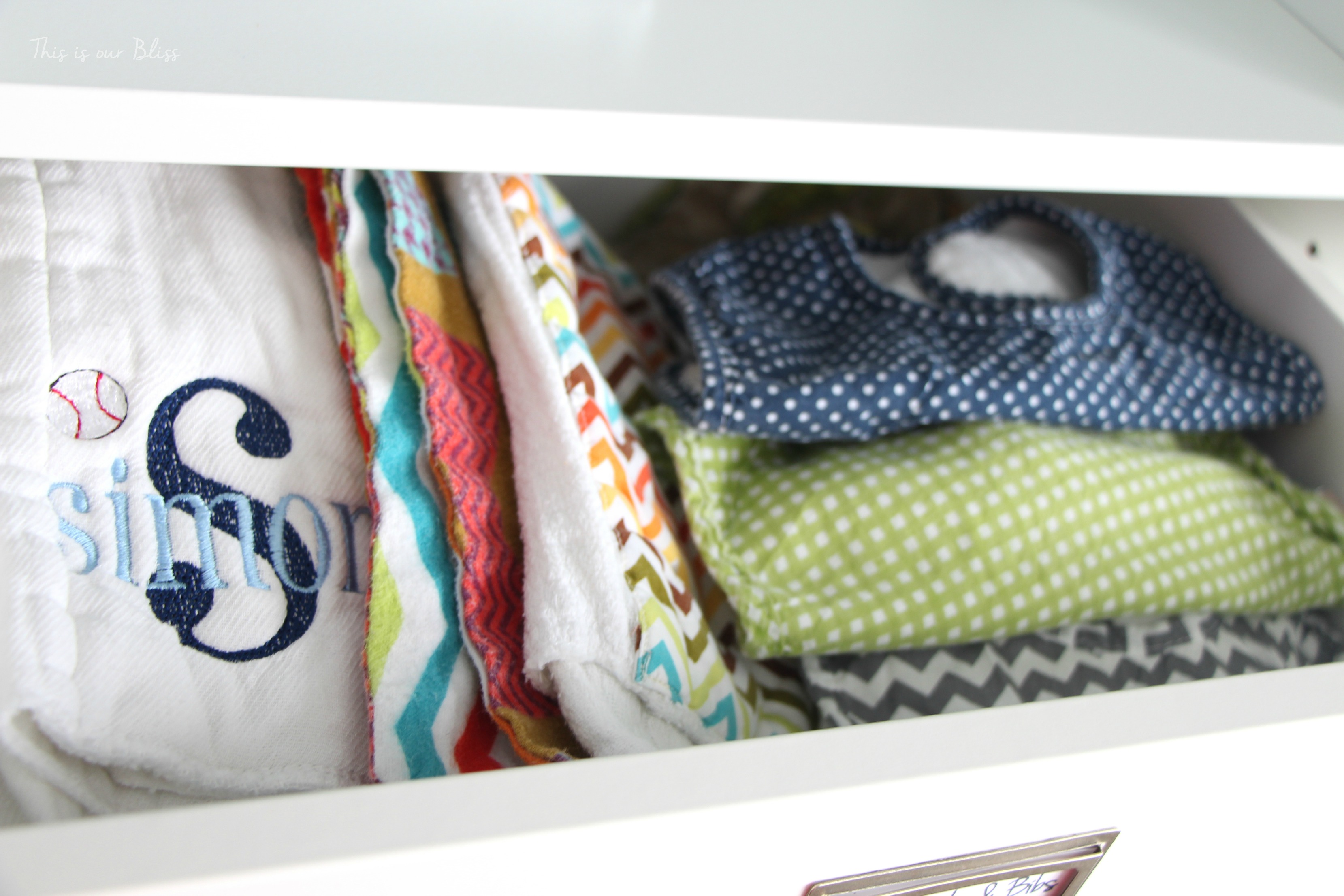 nursery closet details - accessories + labels - closet drawers - burp cloths & bibs - IKEA komplement - This is our Bliss