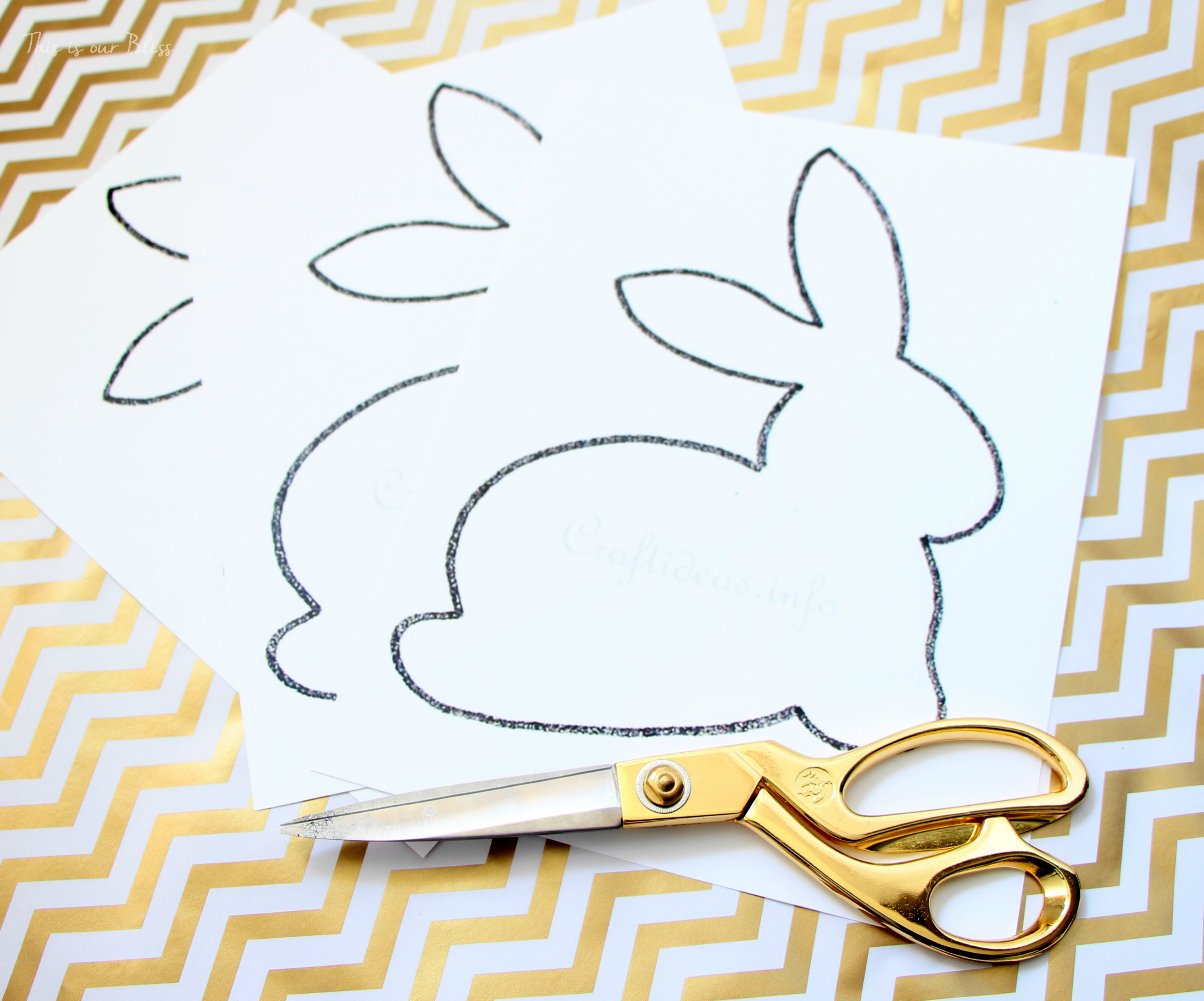 Bunny printable - cut out to use as a stencil - DIY Chic Easter art - black white and gold - This is our Bliss