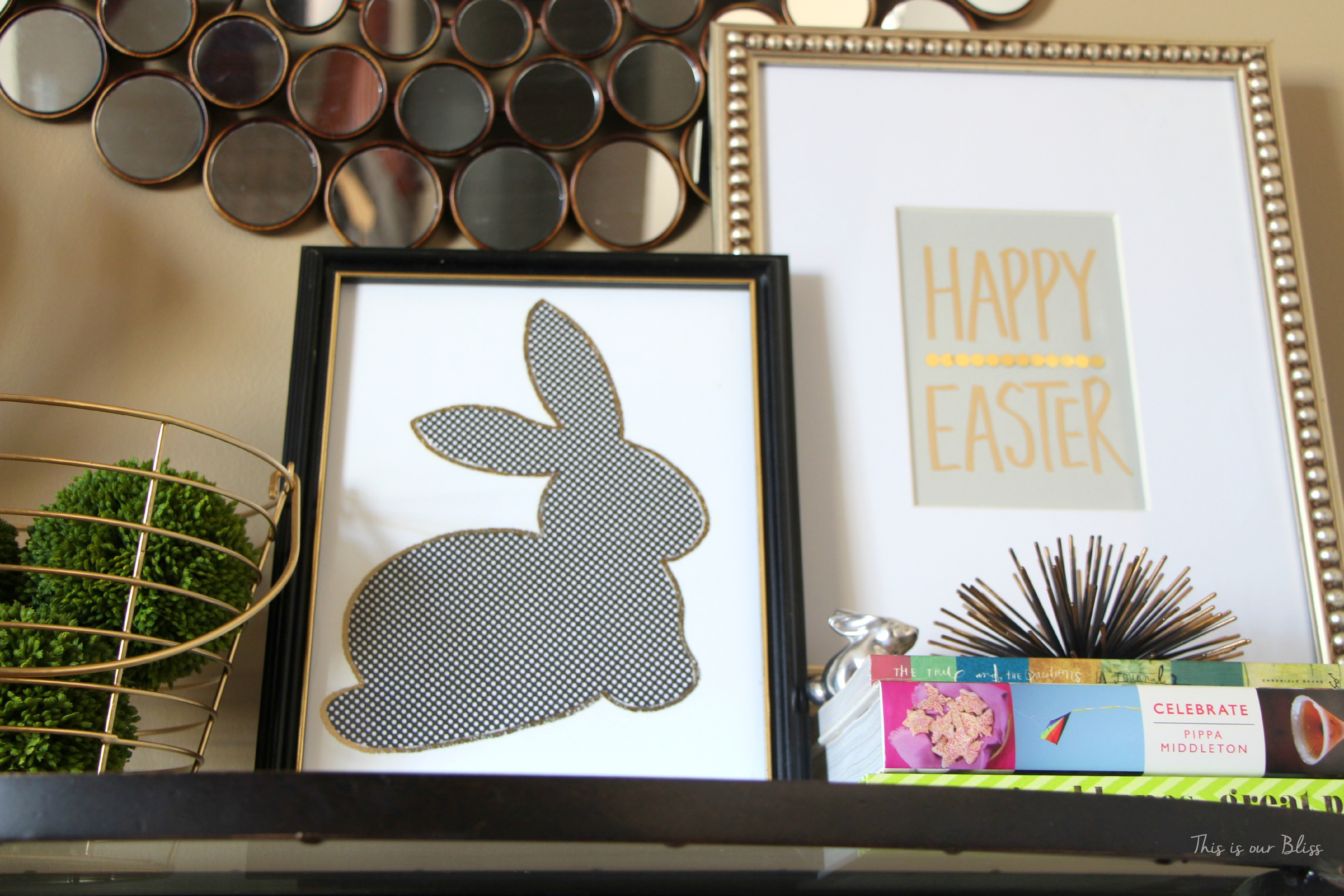 Bunny printable - trace onto paper - cut out to use as a stencil - Chic Easter art - black white and gold - This is our Bliss 10