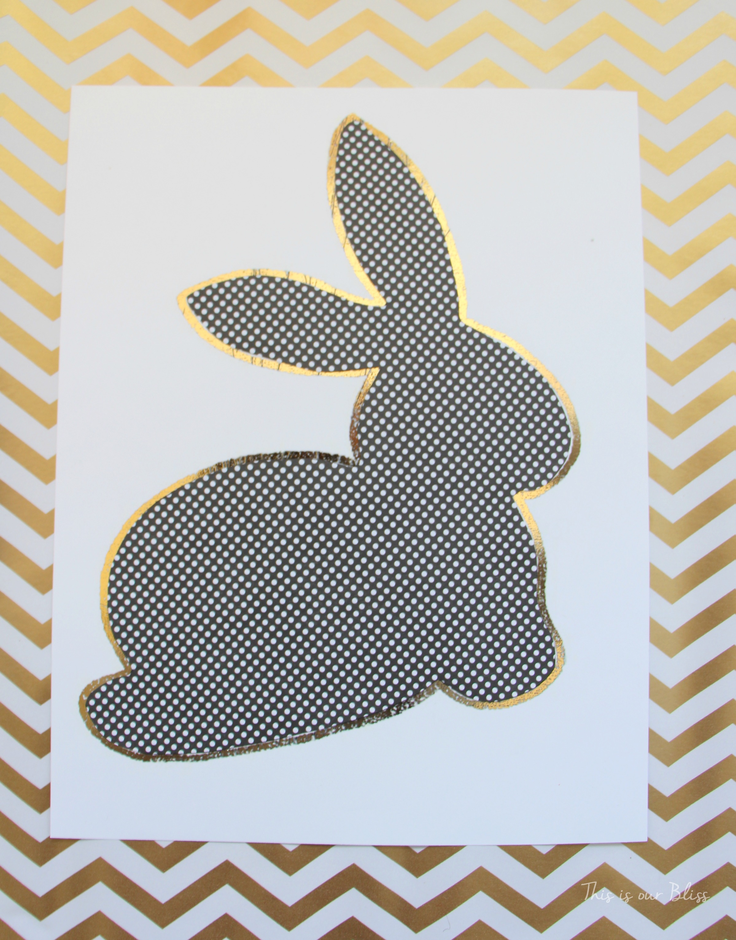 Bunny printable - trace onto paper - cut out to use as a stencil - Chic Easter art - black white and gold - This is our Bliss 6