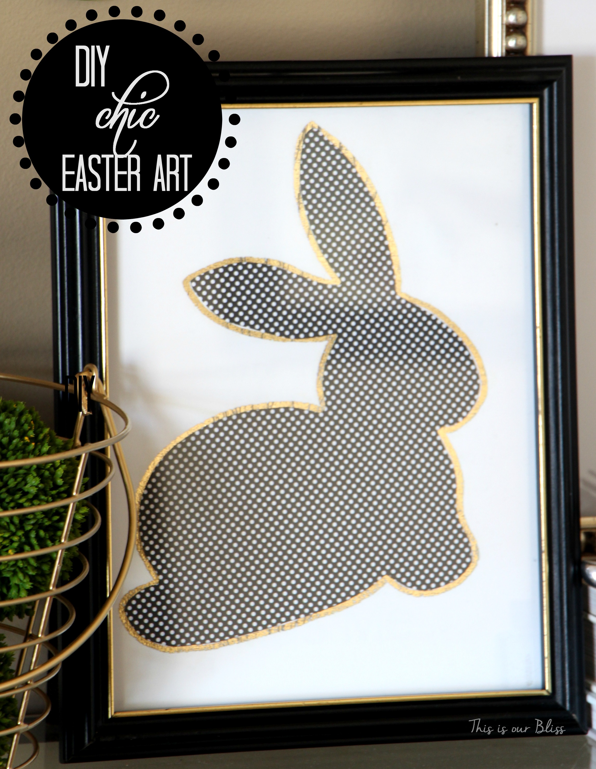 Bunny printable - trace onto paper - cut out to use as a stencil - DIY Chic Easter art - black white and gold - This is our Bliss