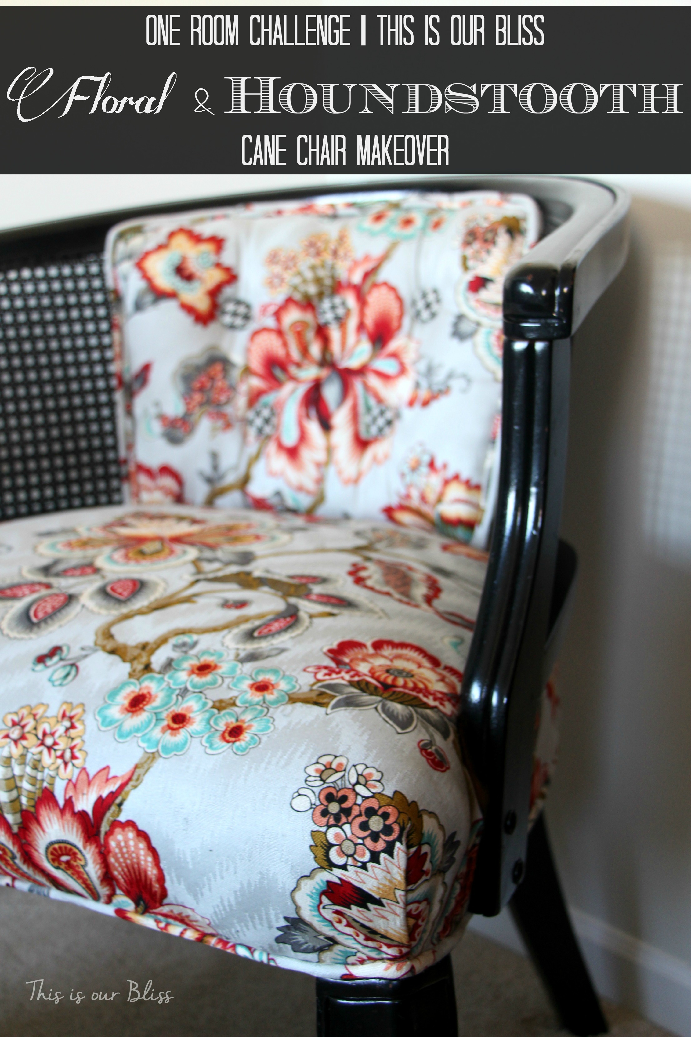 floral and houndstooth cane chair makeover - HGTV fabric - This is our Bliss 4
