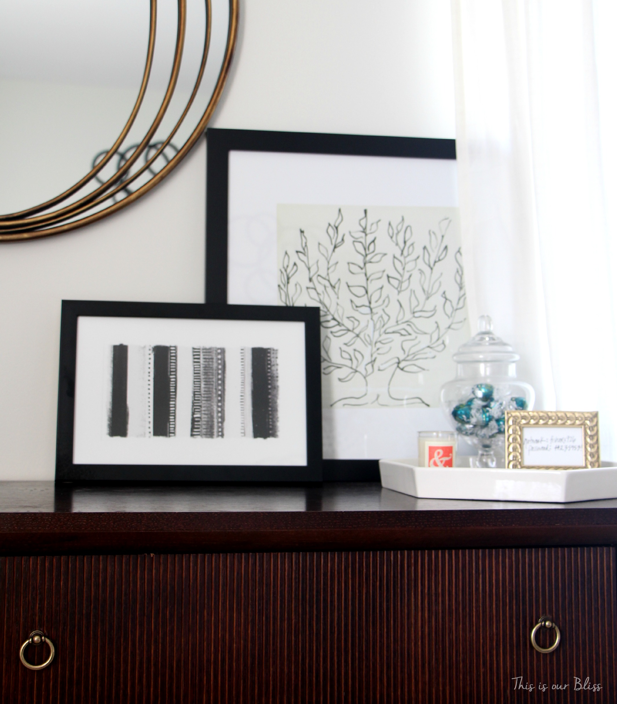 guestroom Revamp - guestroom dresser - leaning art - tray - This is our Bliss