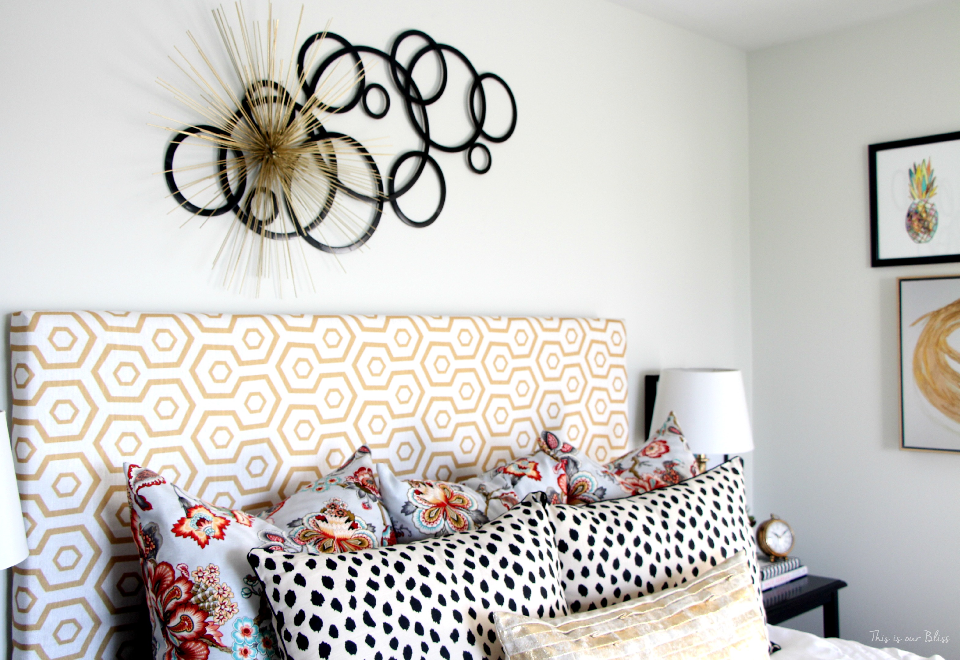 Guestroom revamp - pattern play - floral, dalmation, geo, gold - This is our Bliss