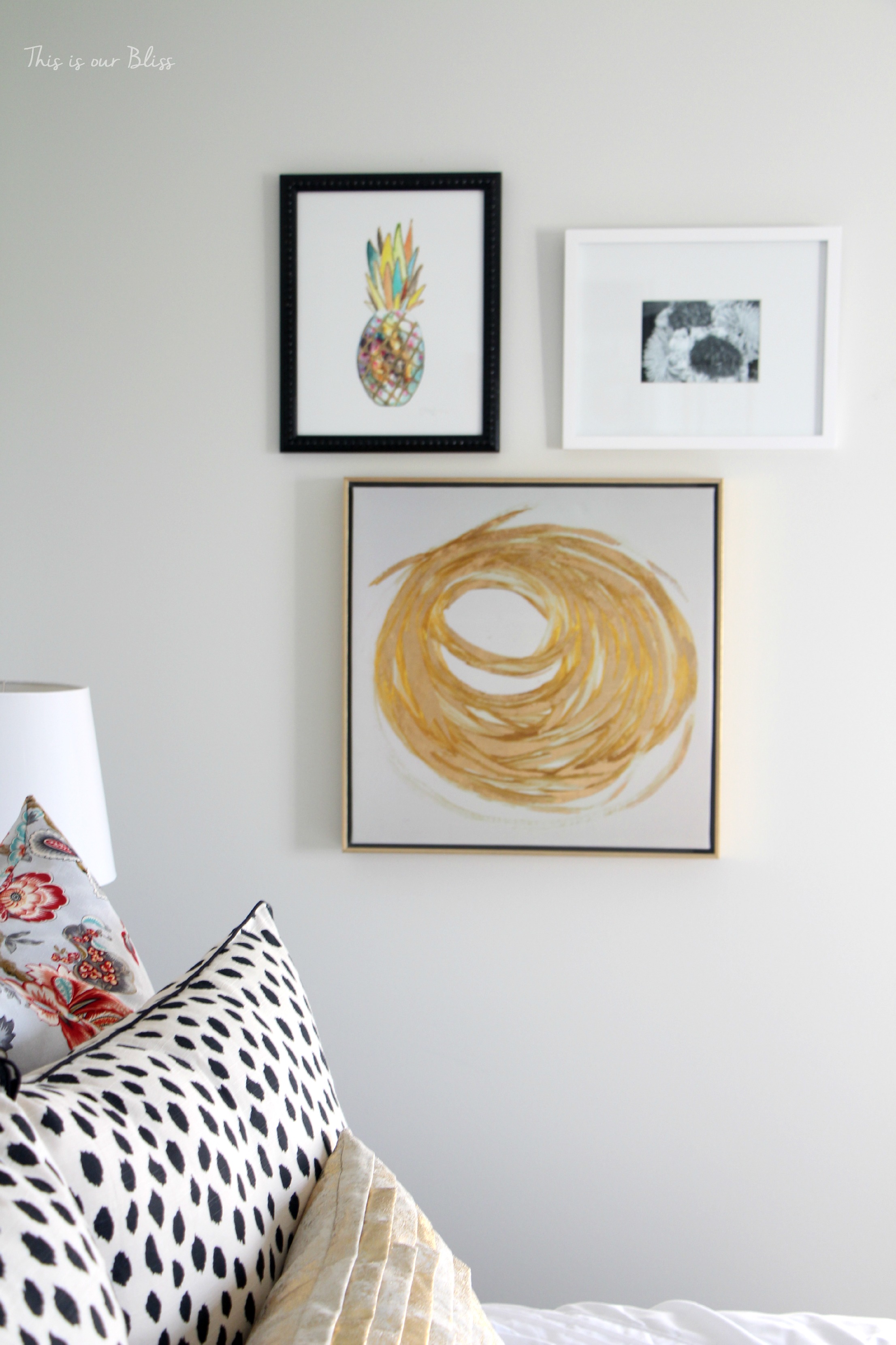 Guestroom revamp - pineapple art - mini gallery wall - This is our Bliss