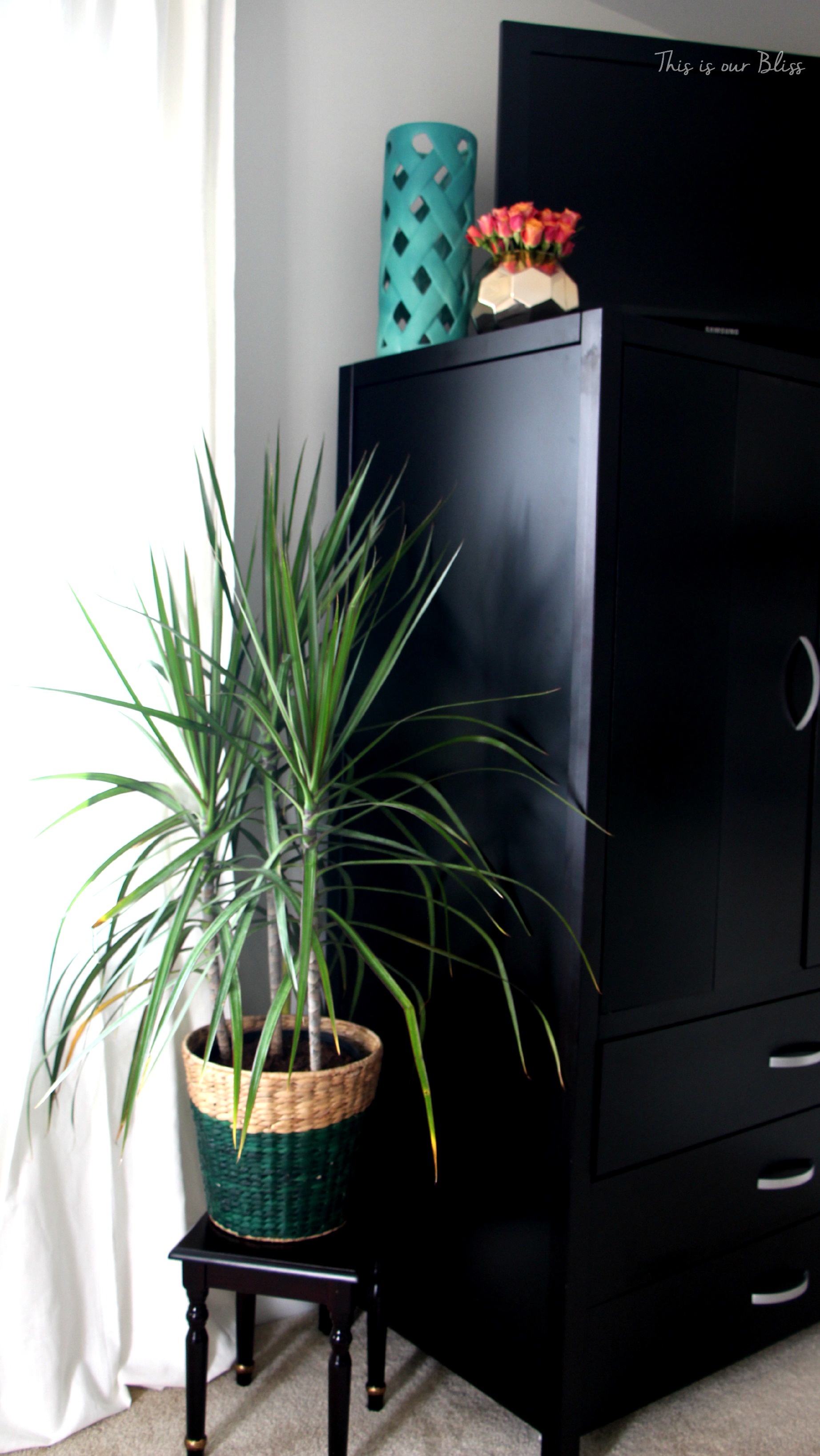 Guestroom revamp - planter - armoire - ombre lamp - This is our Bliss