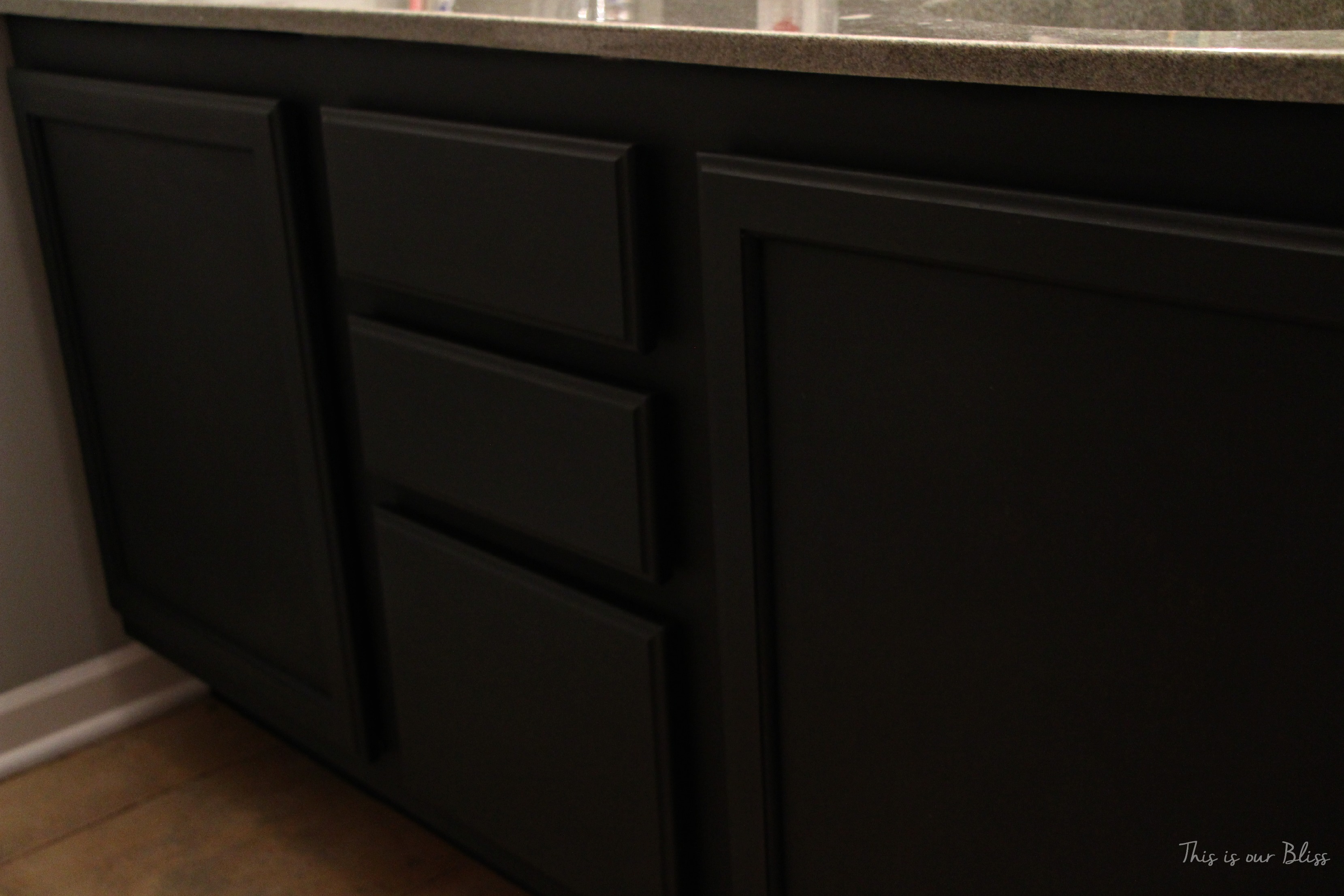 painted bathroom vanity - Annie Sloan graphite - This is our Bliss