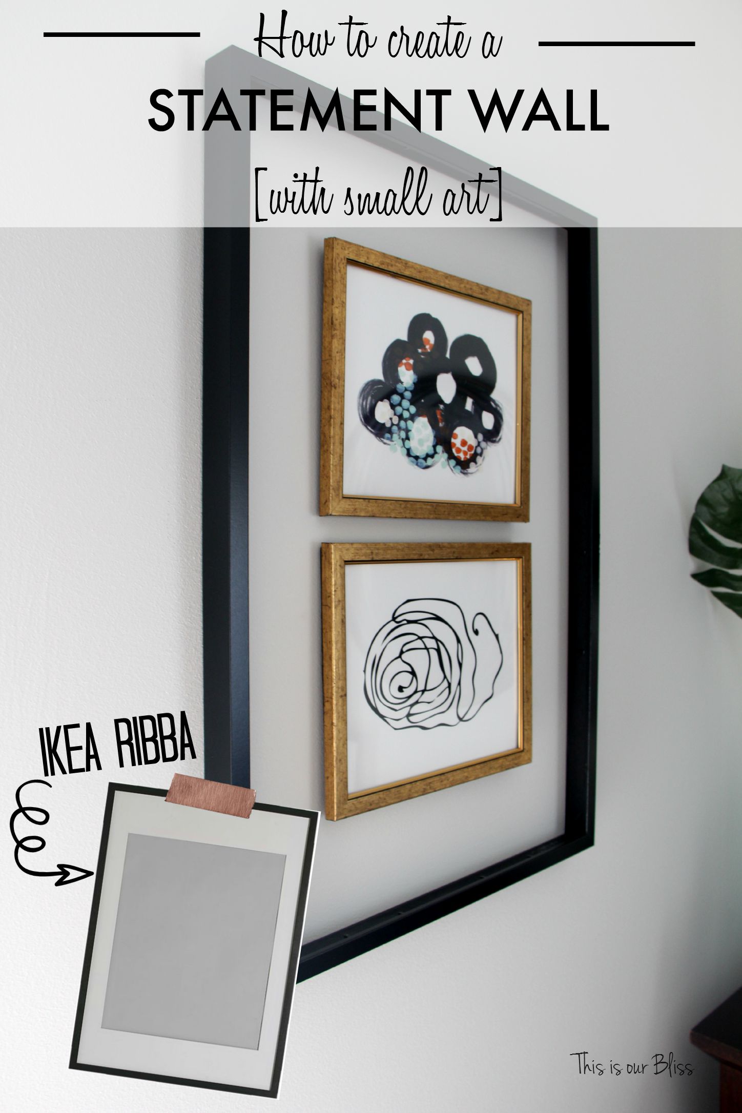How to create a statement wall with small art - Framing a frame - gallery wall - how to - diy open frame - painting a frame - This is our Bliss