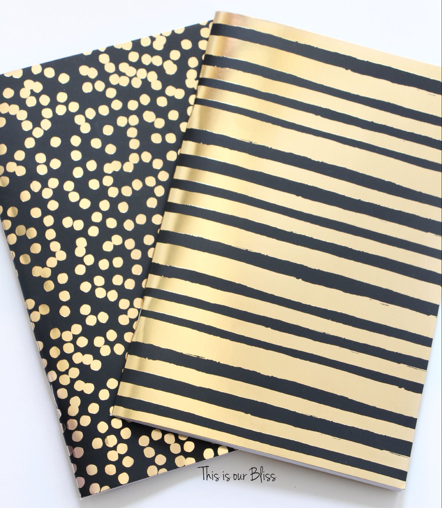 2 pack journals - black & gold foil polka dot journal turned art - guestroom art - gallery wall - This is our Bliss