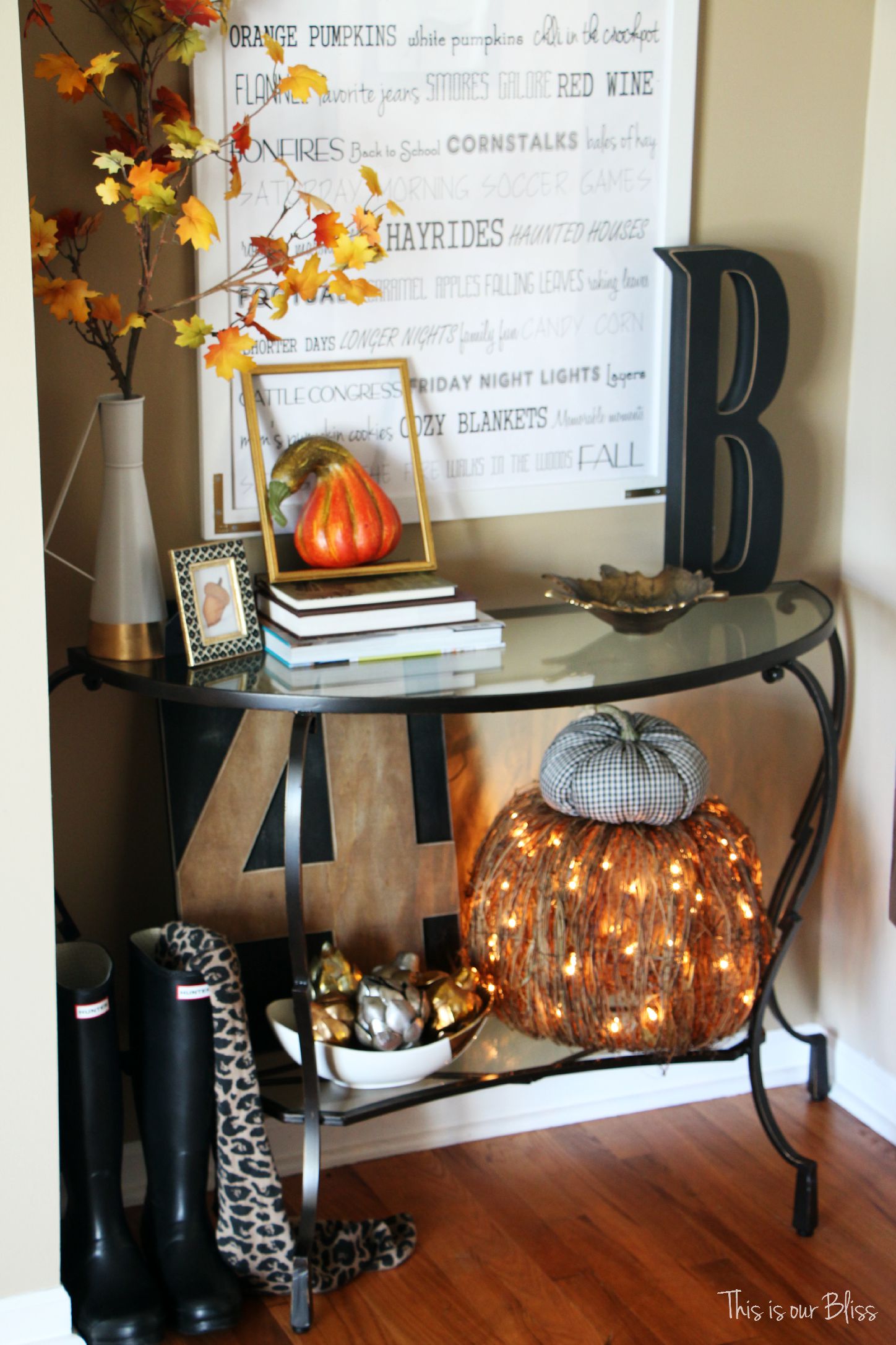 Fall entryway - fall vignette - entryway table styling - fall decor - neutral fall decor - This is our Bliss