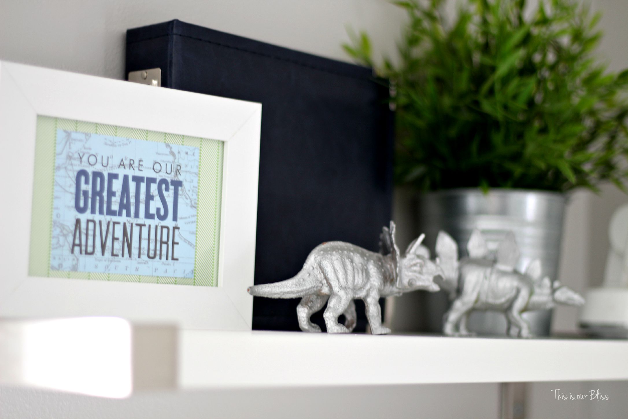 framing greeting cards as art - baby room shelf - art display - gallery wall - little boy nursery - You are our greatest adventure - This is our Bliss