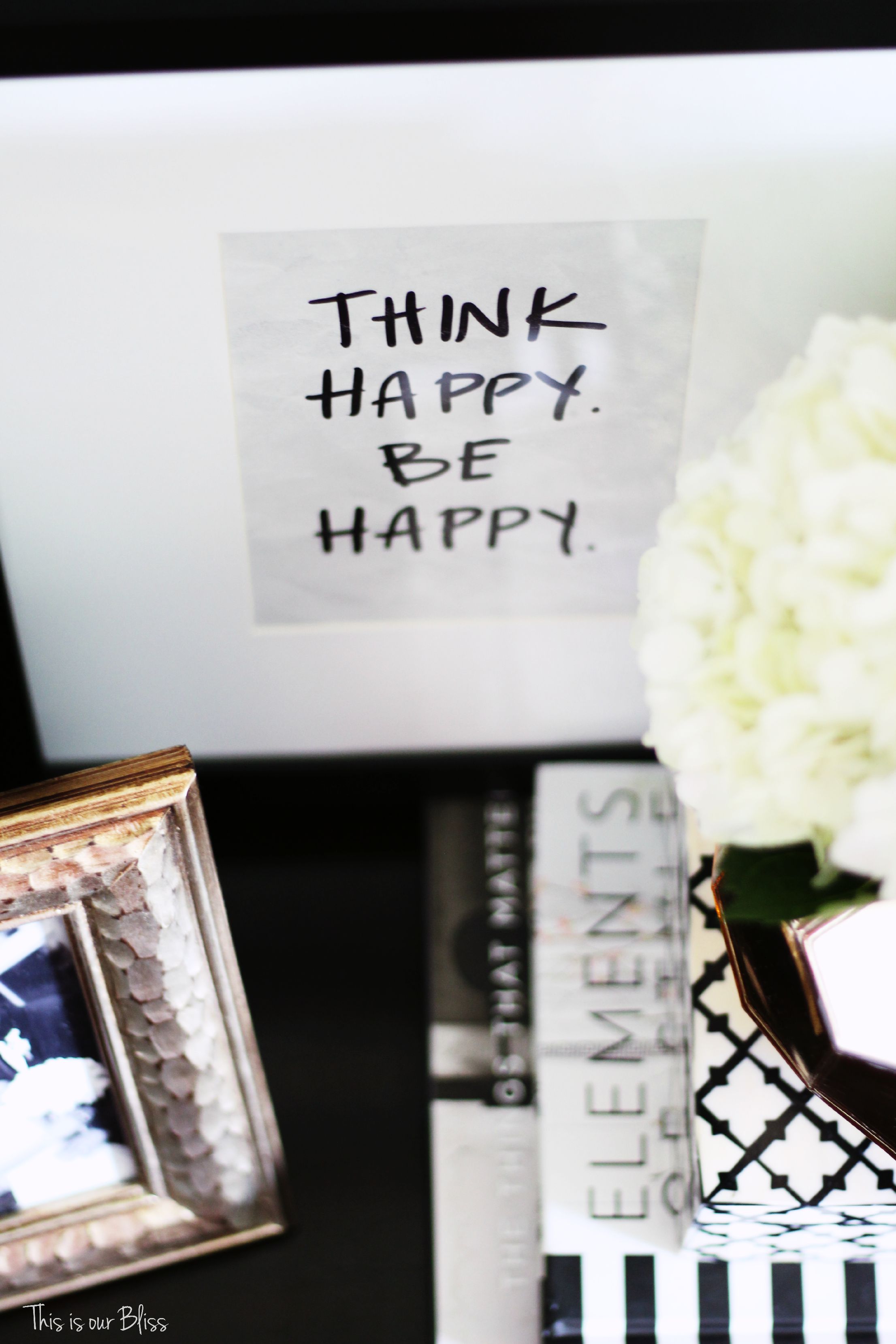 How to style a nightstand - leaning art - think happy be happy - This is our Bliss
